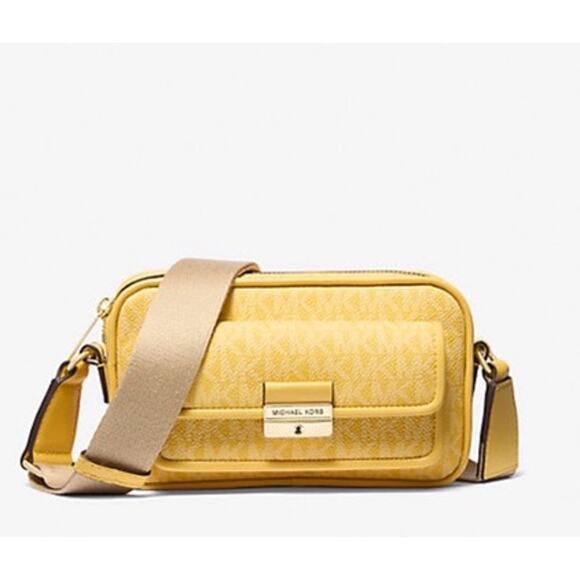 RETAIL PRICE $448 Michael Kors Mercer Medium Logo Yellow Accordion Crossbody*NWT - Picture 1 of 10